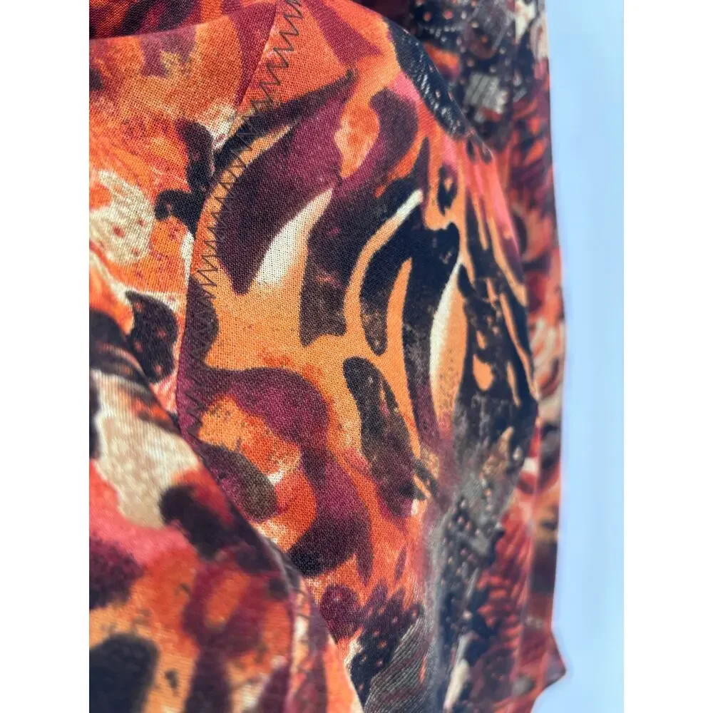 Vtg 90s Patchwork Animal Print Midi Skirt XL Pull On Abstract Boho Artsy Earthy